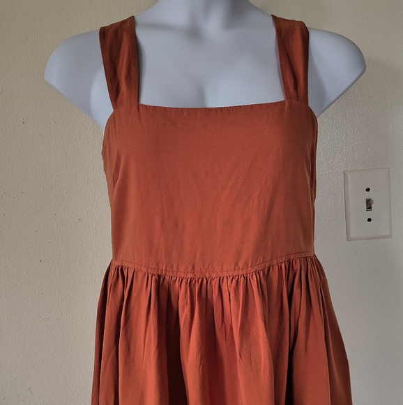 Uniqlo Linen Blend Shirring Sleeveless Dress Orange Size Large Summer Minimalist - Picture 4 of 12
